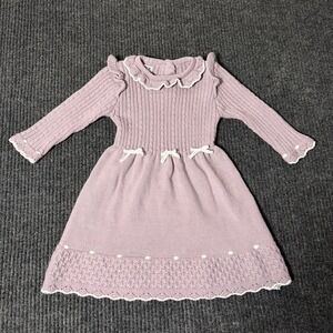 Blueberi Boulevard Lavender Lilac Purple Sweater Crochet Dress Bows 2T Sweet